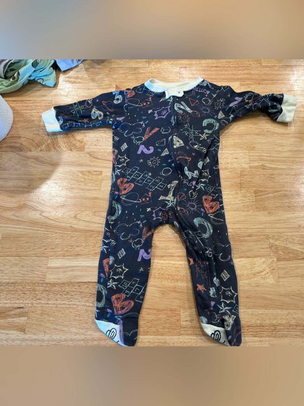 Burt's Bees Navy school themed Doodle Footed One-Piece
